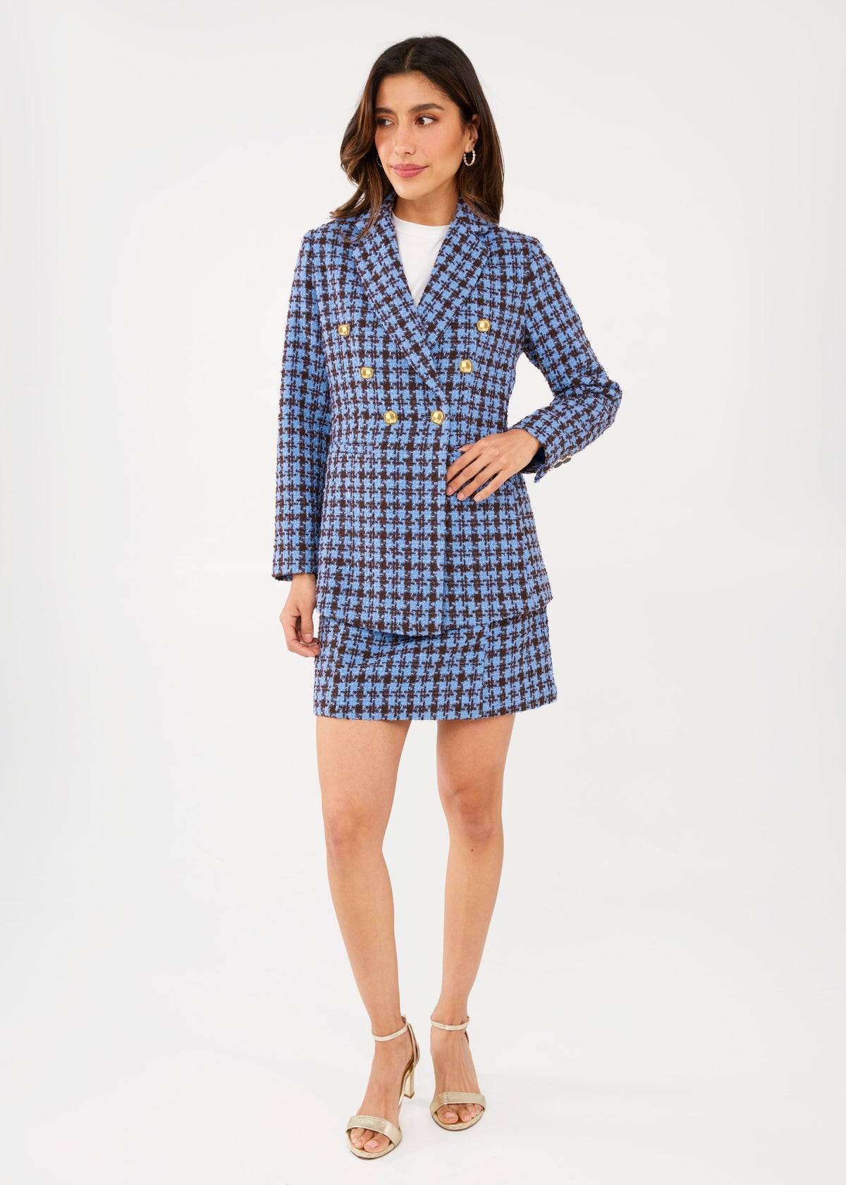 Calvin Blazer Blue and Brown Houndstooth Tweed