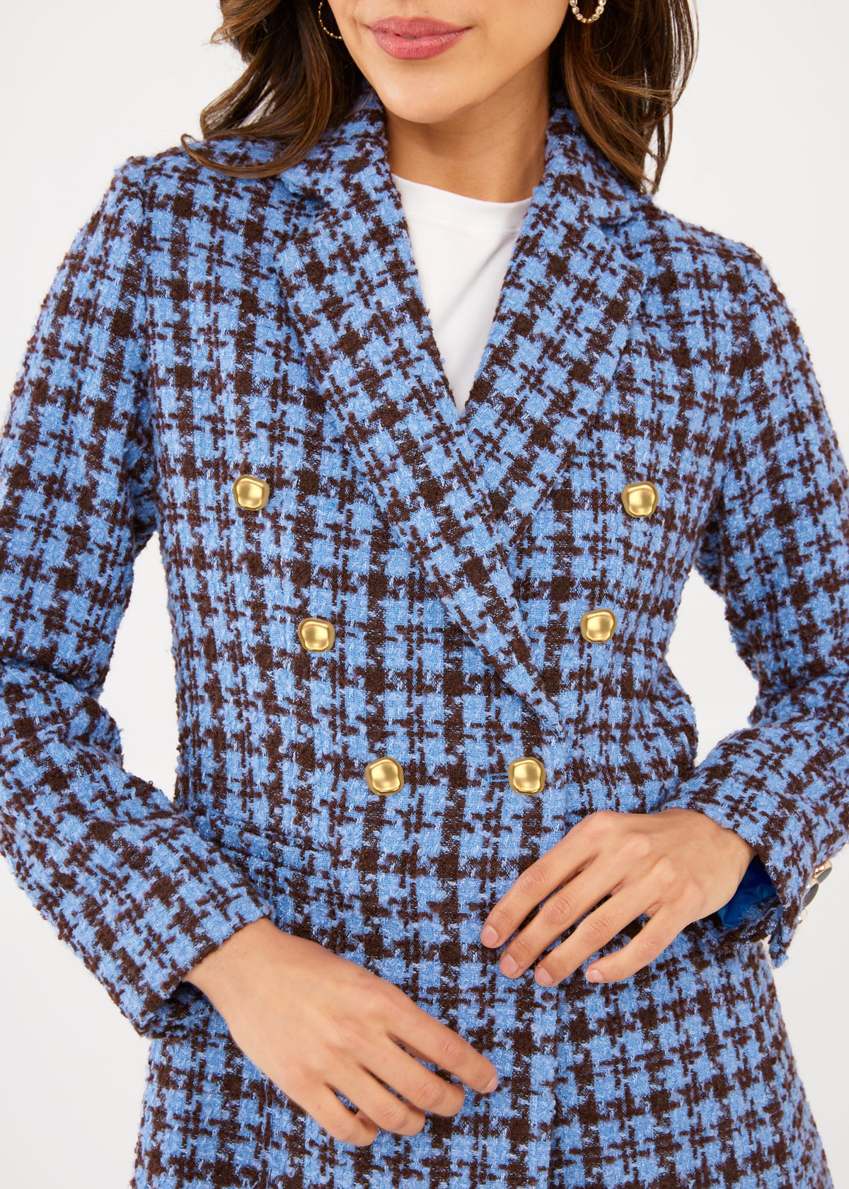 Calvin Blazer Blue and Brown Houndstooth Tweed