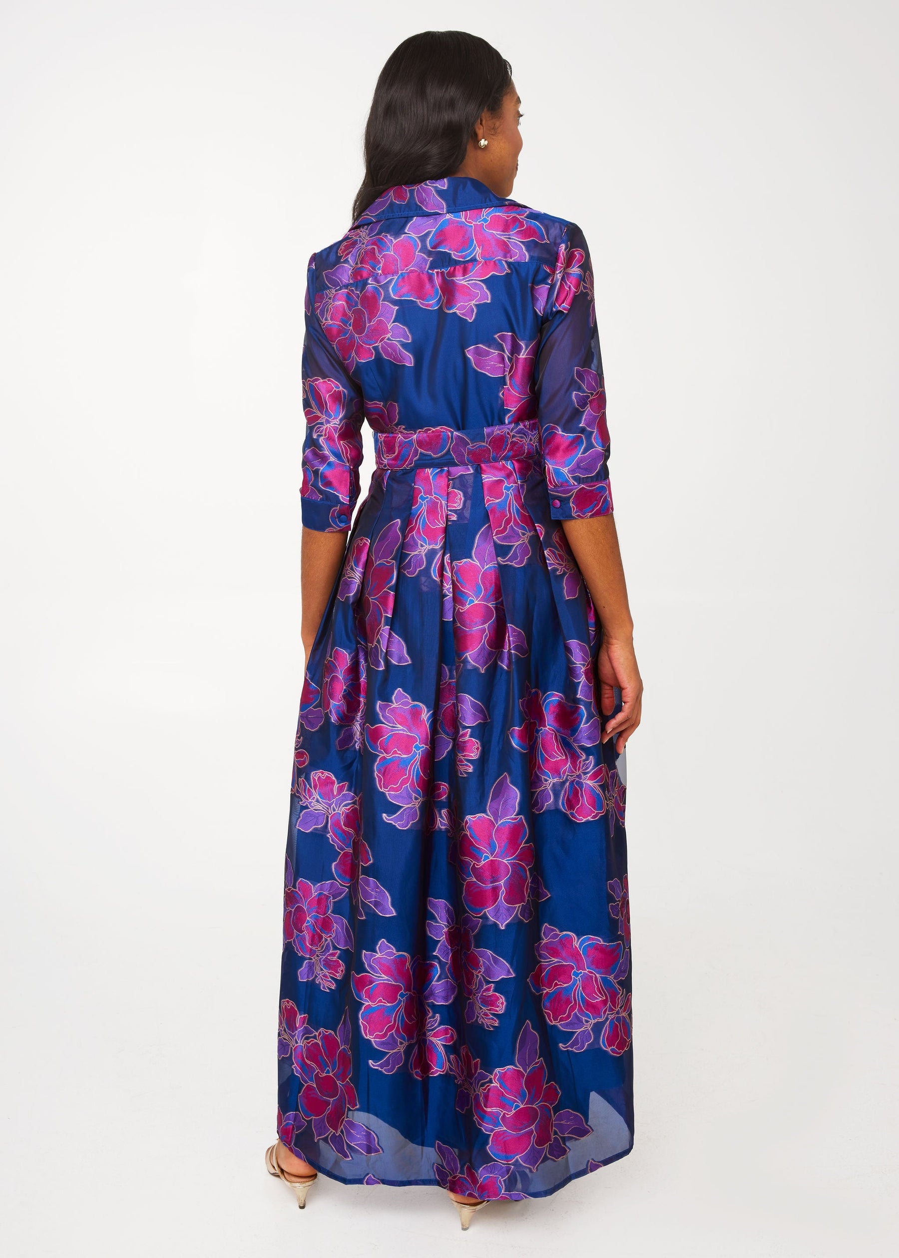 Cecilia Gown Fuchsia Navy Peony Organza
