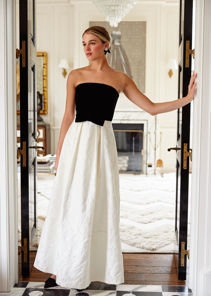 Catherine Gown Velvet and Ivory Embossed Satin