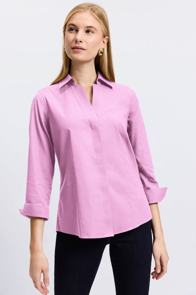 Taylor no iron pinpoint 3/4 sleeve shirt in #color_rose quartz