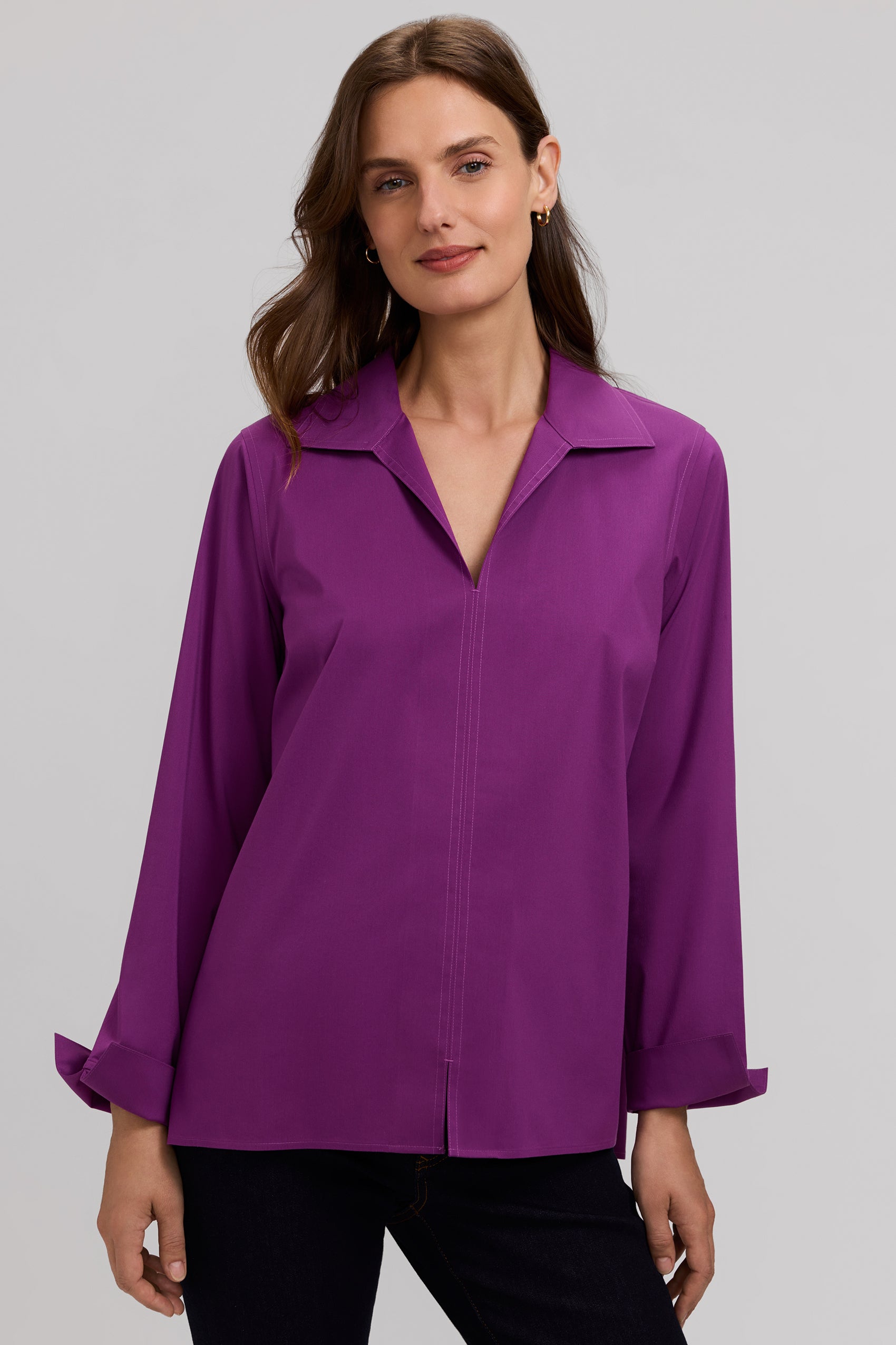 Agnes No Iron Stretch Long Sleeve Popover Shirt
