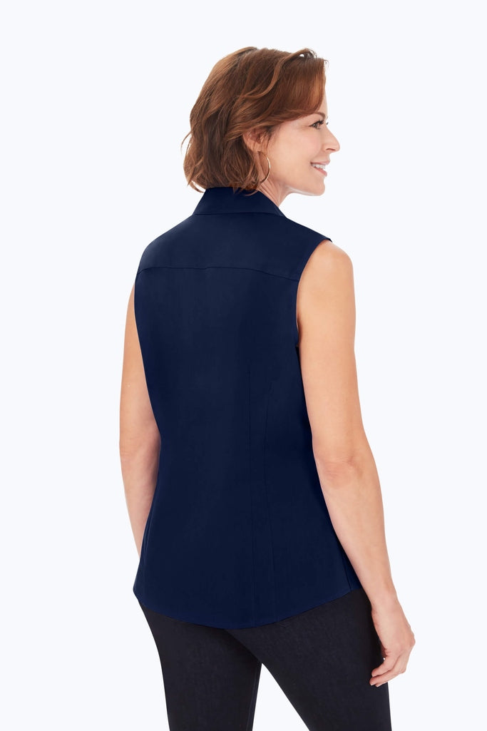 Taylor Essential Stretch Non-Iron Sleeveless Shirt #color_navy