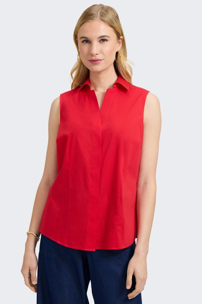 Front view of Taylor No Iron Stretch Sleeveless Shirt #color_simply red
