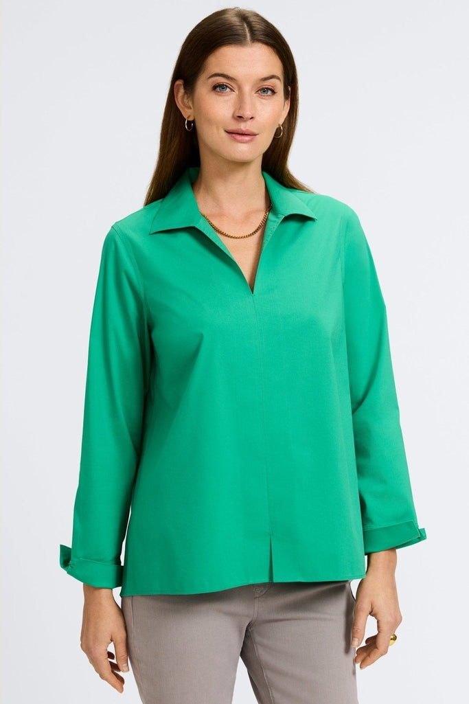 Front of the lightweight Agnes long sleeve shirt #color_kelly green