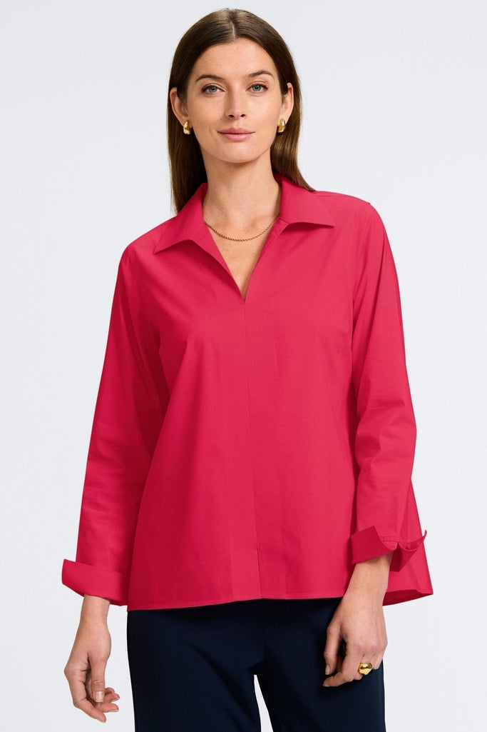 Agnes no iron stretch long sleeve popover shirt in #color_raspberry