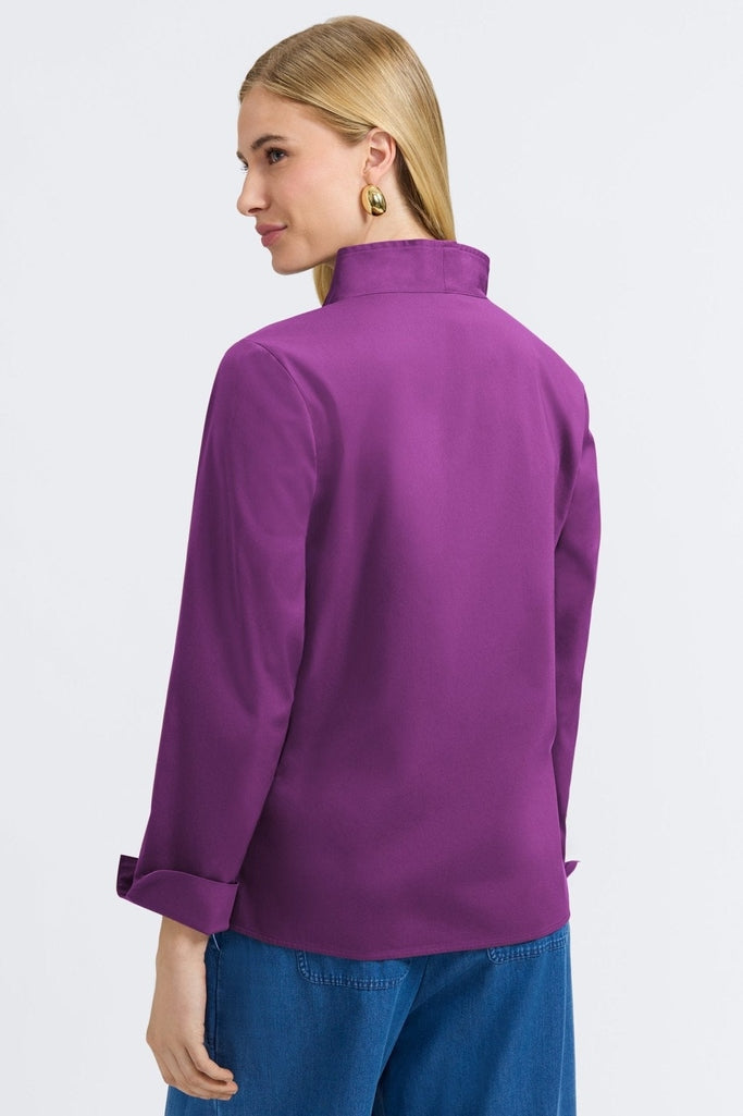 Back view of a woman wearing the Tammy No Iron Stretch Long Sleeve Popover Shirt #color_fig