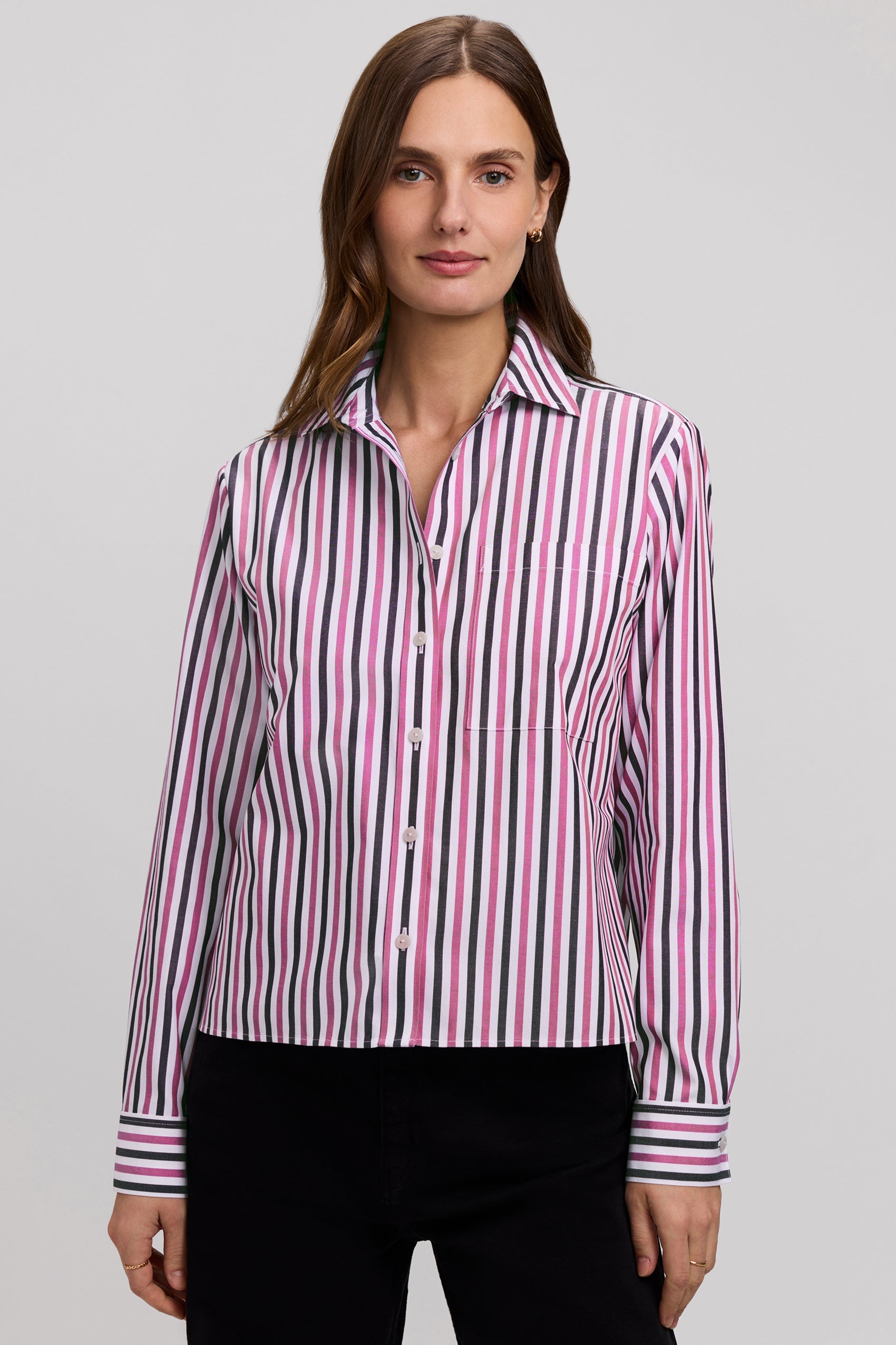 Jodie No Iron Pinpoint Stripe Long Sleeve Short Shirt