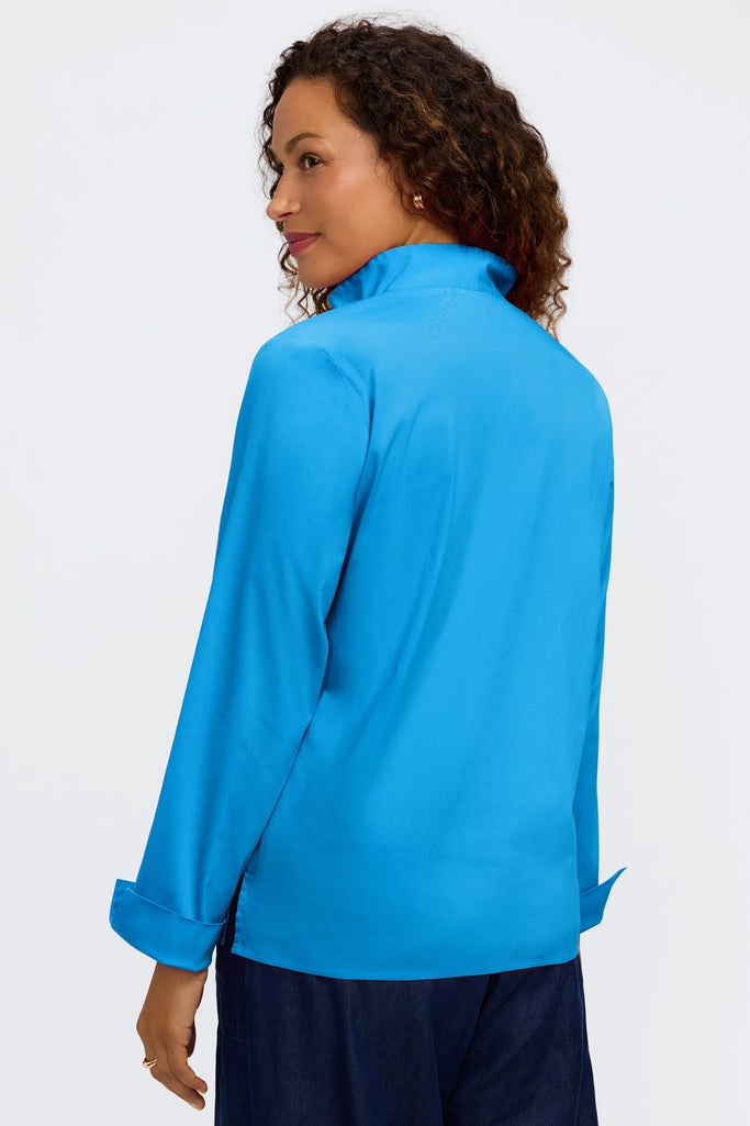 Back view of the Tammy No Iron Stretch Long Sleeve Popover Shirt #color_malibu blue