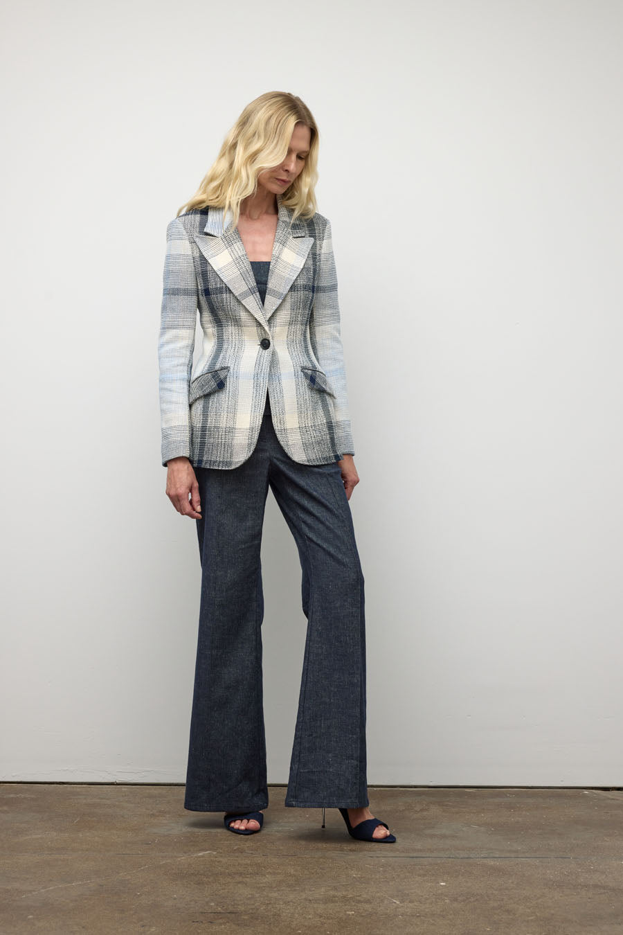 Plaid one-button jacket