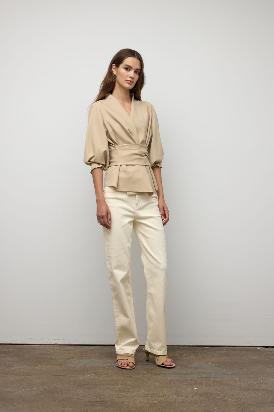 Raw edge belted jacket in scuba