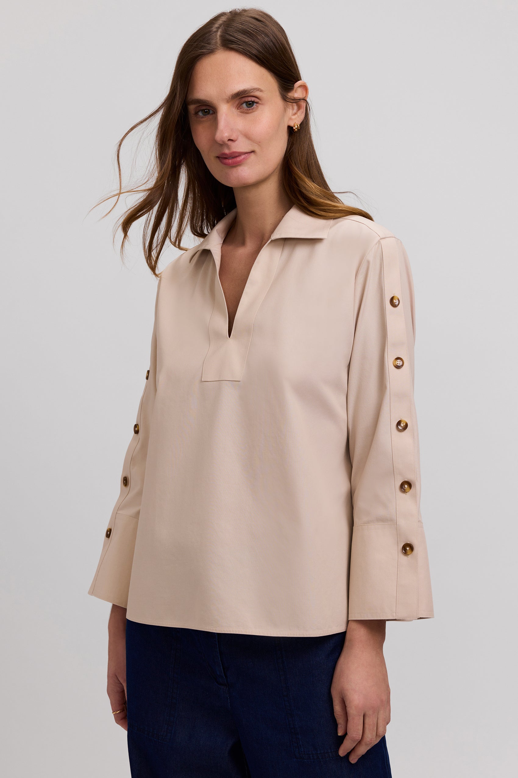 Lainey No Iron Pinpoint 3/4 Button Sleeve Shirt