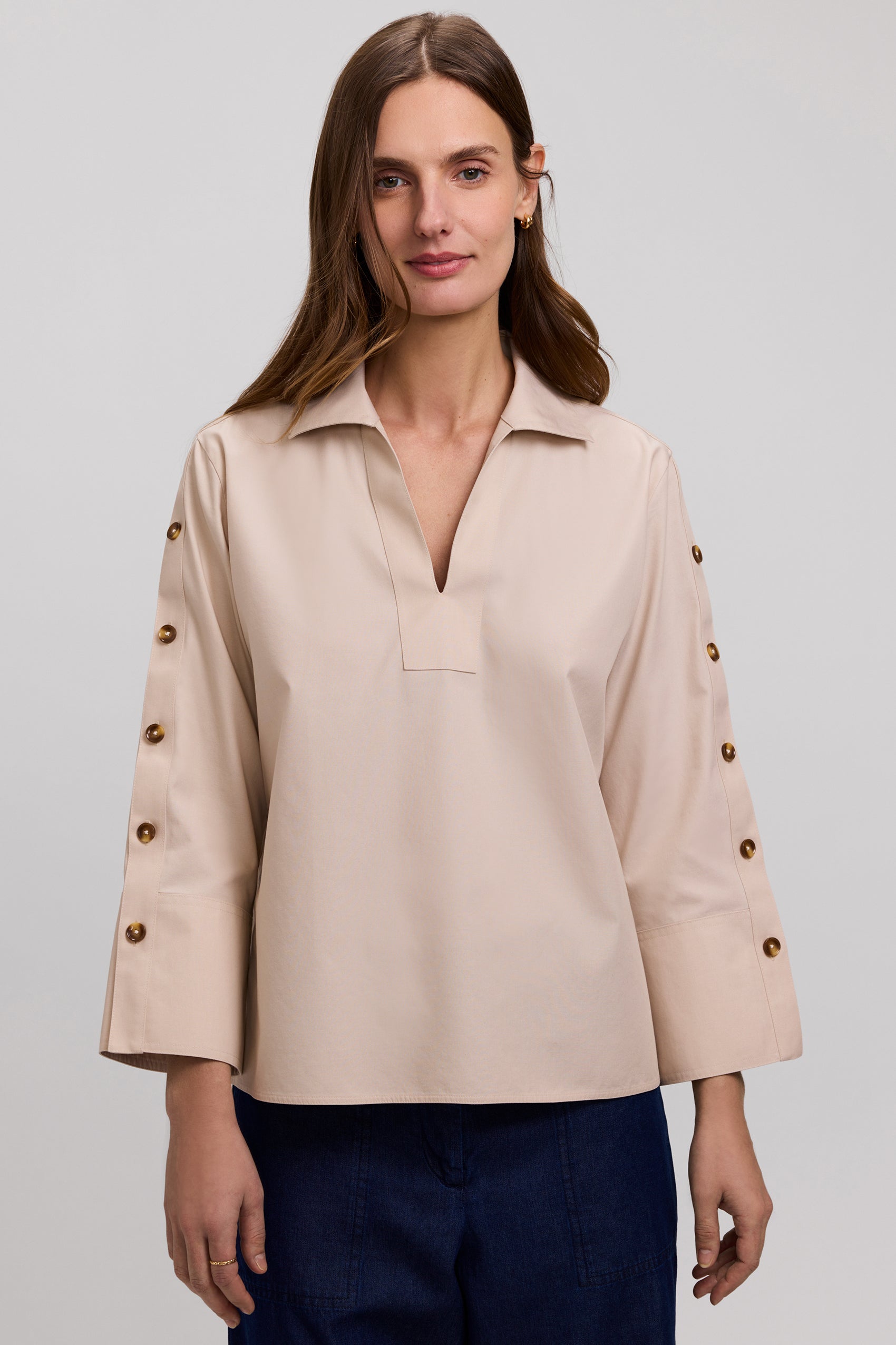 Lainey No Iron Pinpoint 3/4 Button Sleeve Shirt