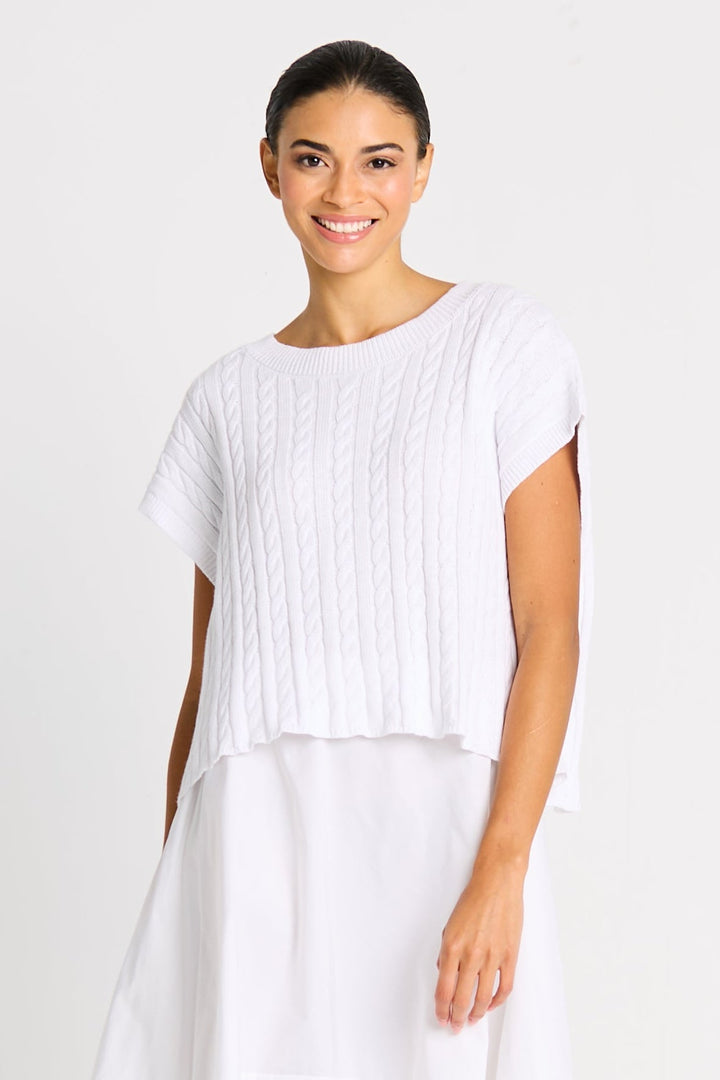 Pima Cotton Bateau Cable Knit Top