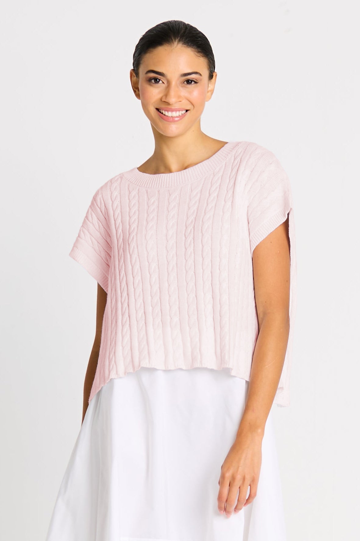 Pima Cotton Bateau Cable Knit Top
