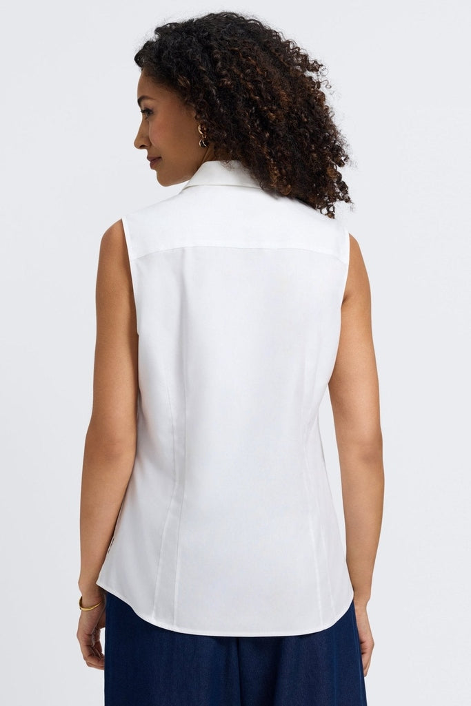Straight on view of back of Taylor No Iron Stretch Sleeveless Shirt #color_white