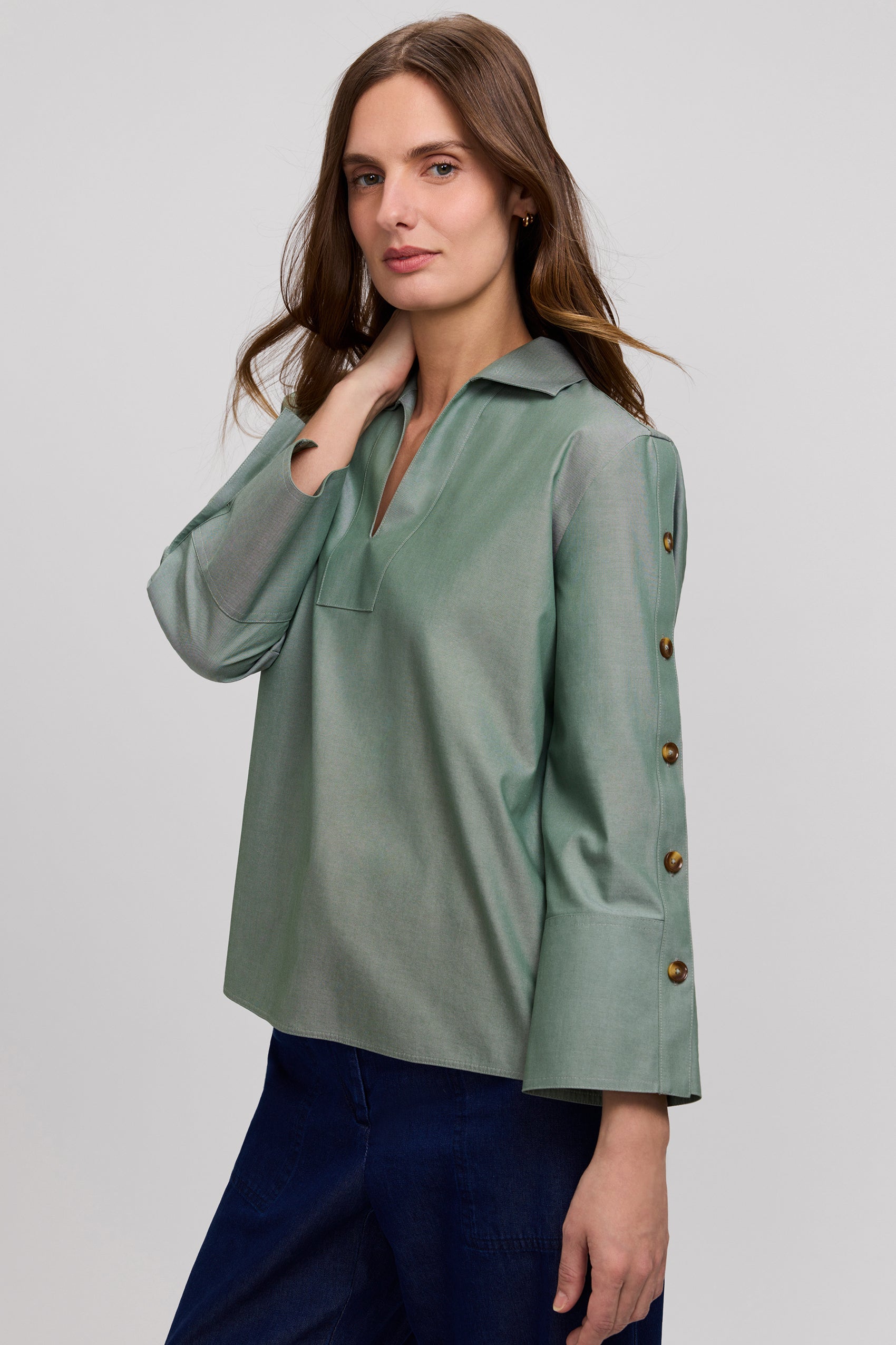 Lainey No Iron Pinpoint 3/4 Button Sleeve Shirt