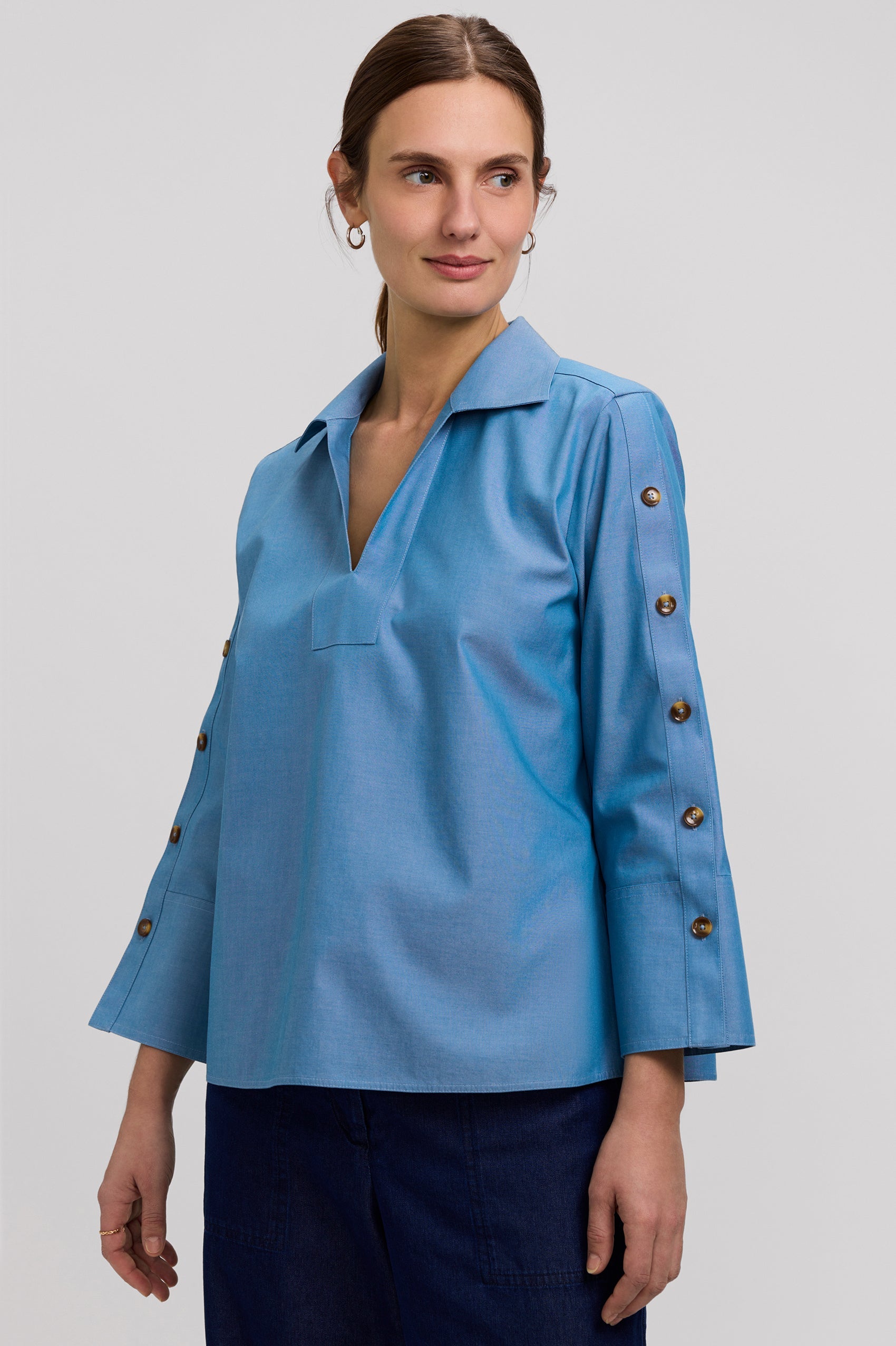 Lainey No Iron Pinpoint 3/4 Button Sleeve Shirt