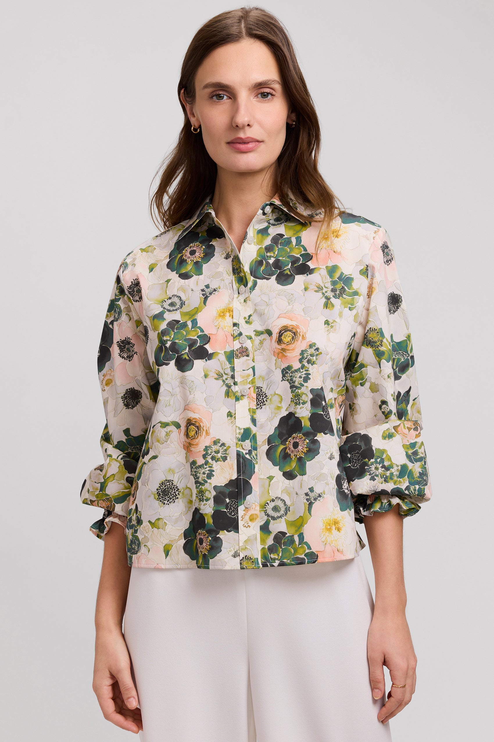 Vivienne Painted Bouquet Long Sleeve Short Shirt