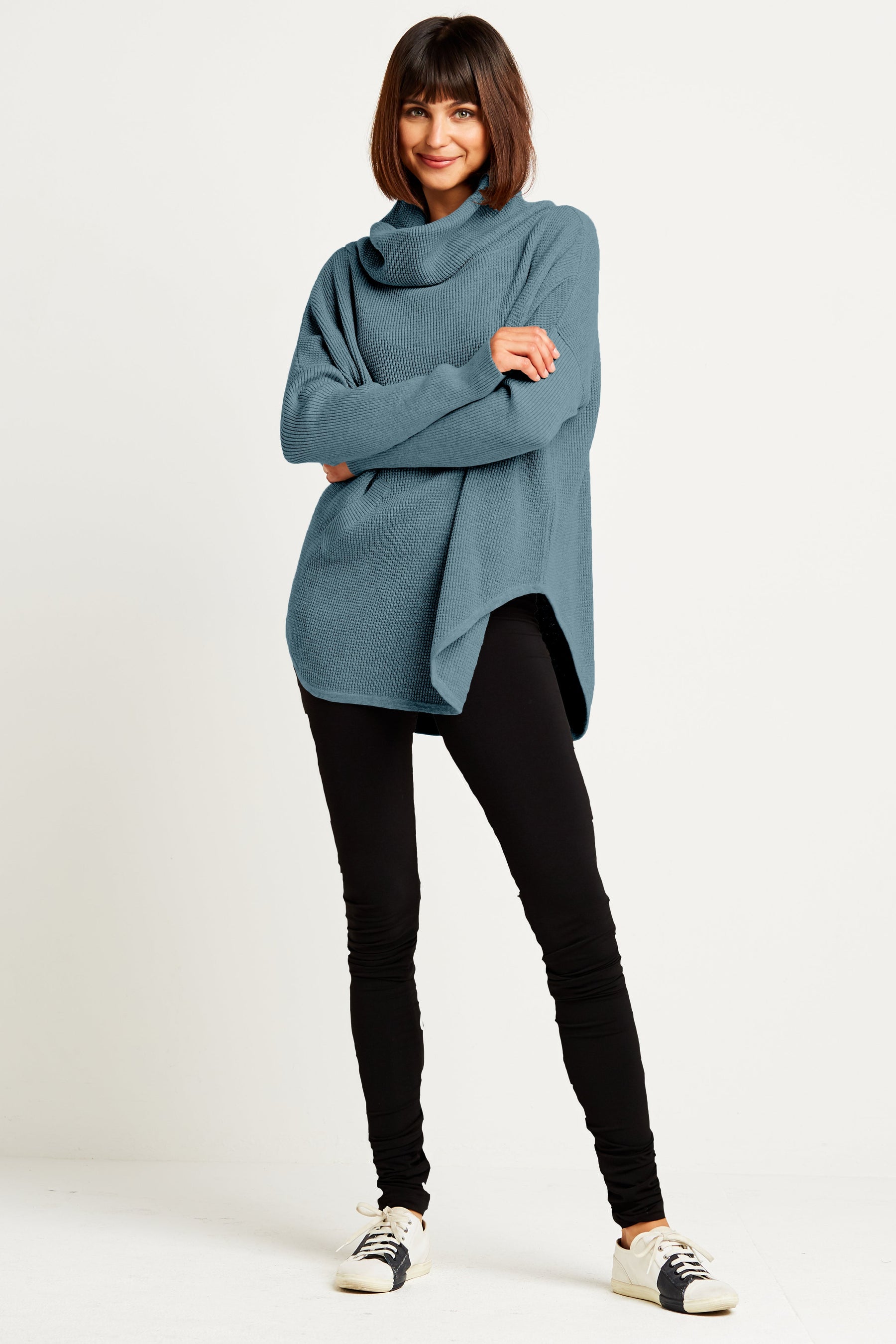 Pima Cotton Waffle Cowl Sweater