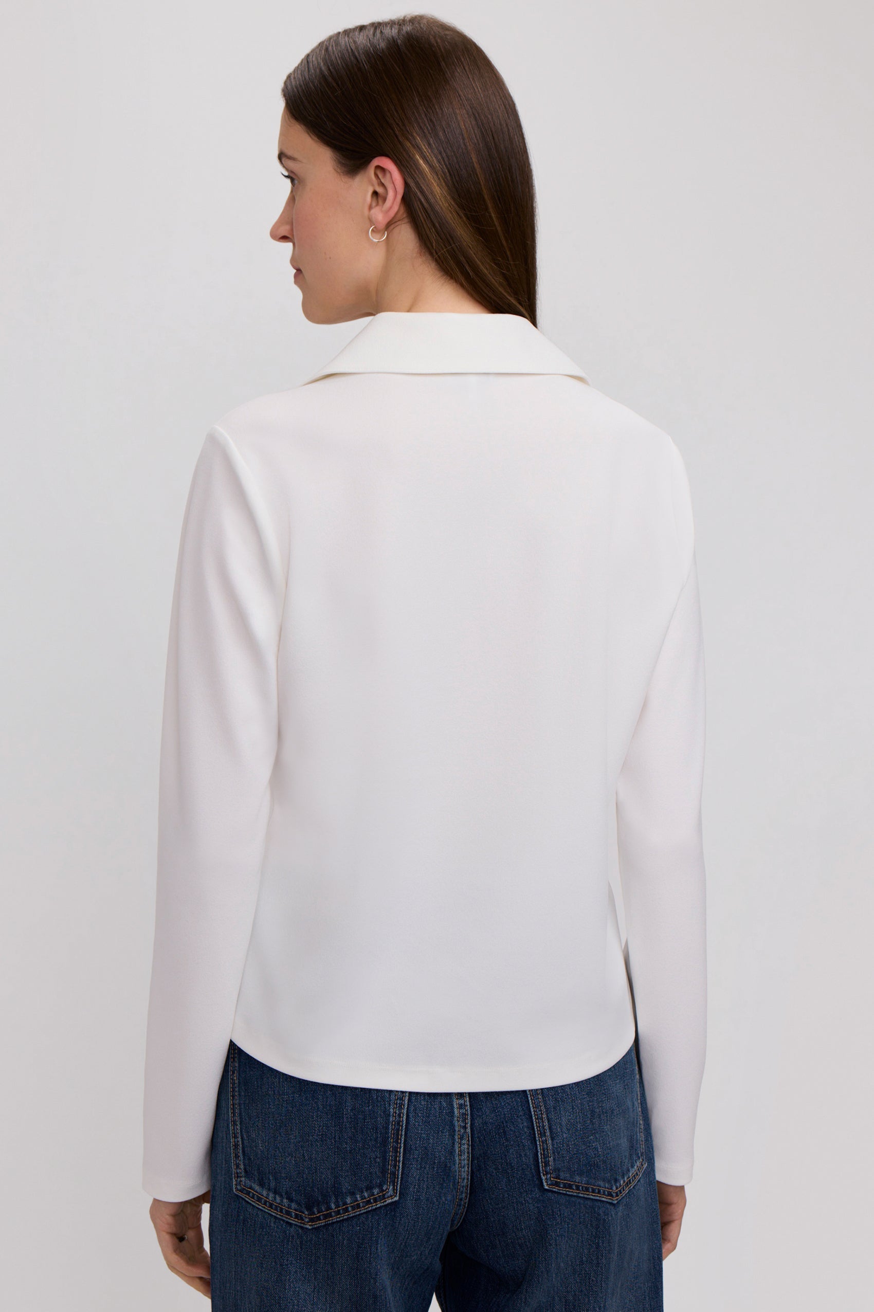 Talia Knit Crepe Long Sleeve Polo Top