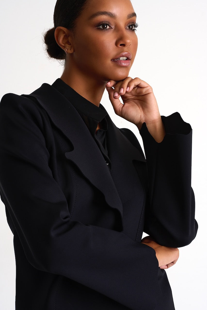 Structured Jacket With Scalloped Collar And Cuff - 52447-78-800 02 / 800 Caviar / 75% POLYAMIDE, 25% ELASTANE