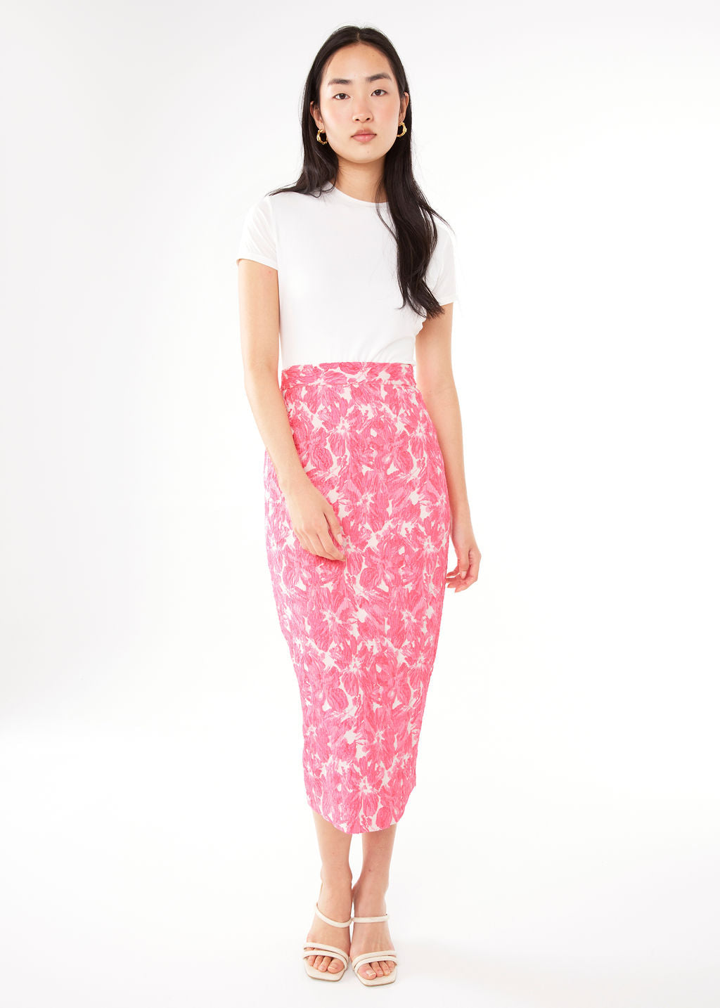 Julia Pencil Skirt Hot Pink Hibiscus Jacquard
