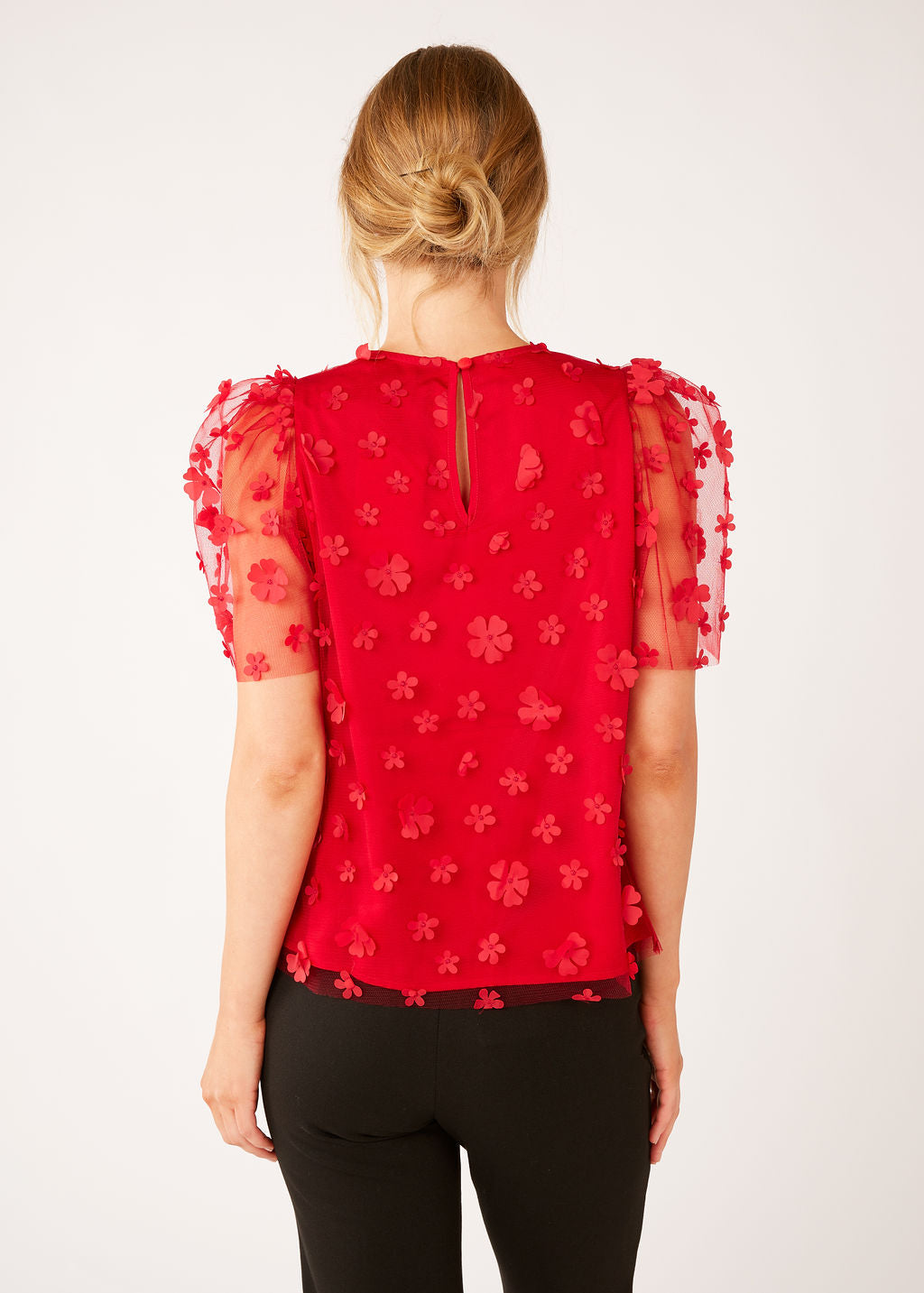 Marty Top Red Floral Applique Tulle