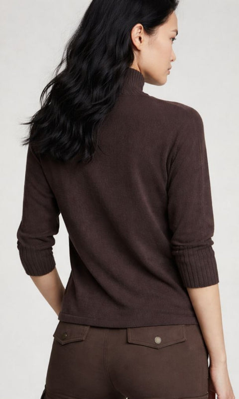 Lucely Elbow-Sleeve Quarter Zip Mock Neck