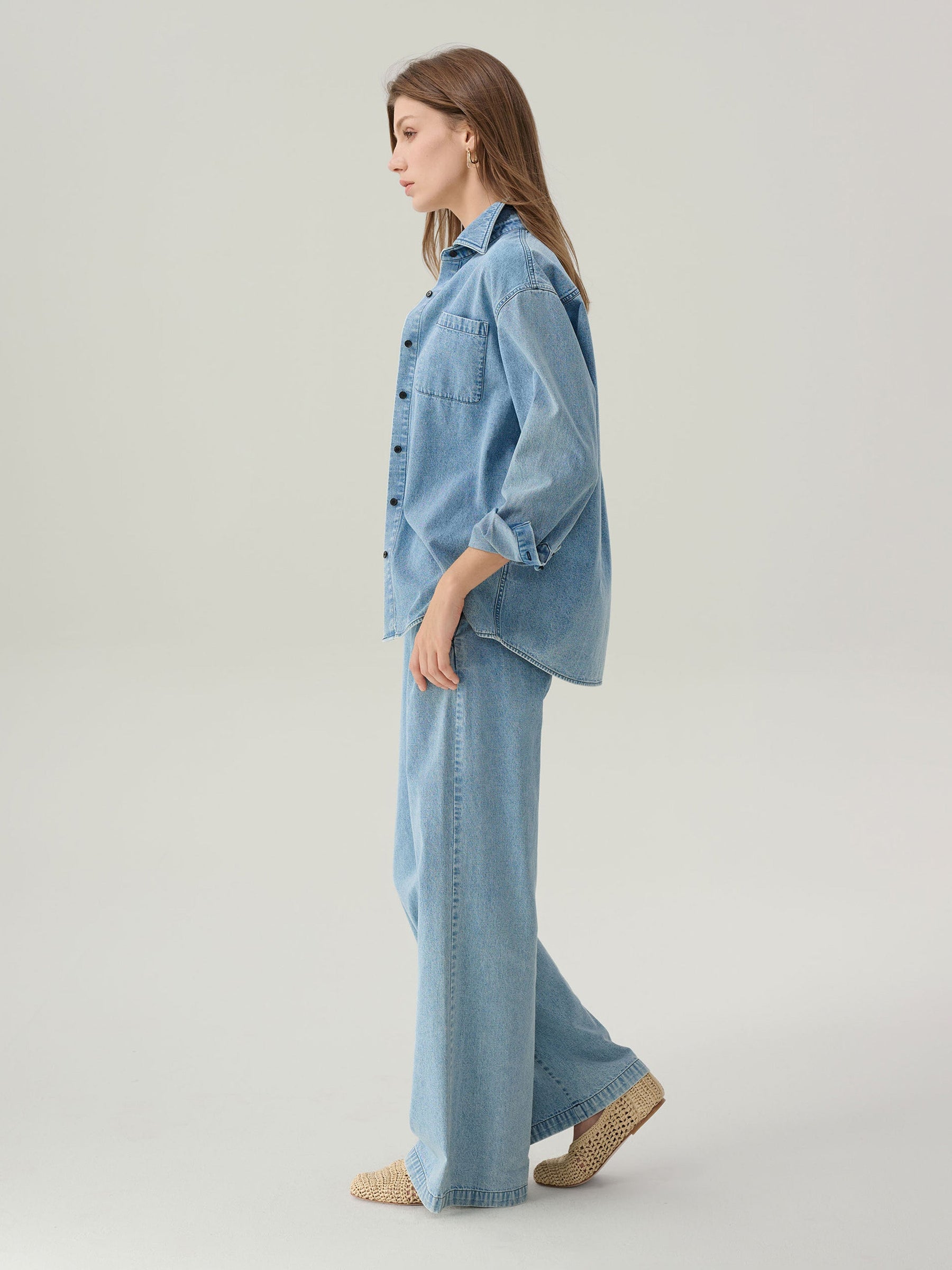 Lara Light Denim Button
Down Top