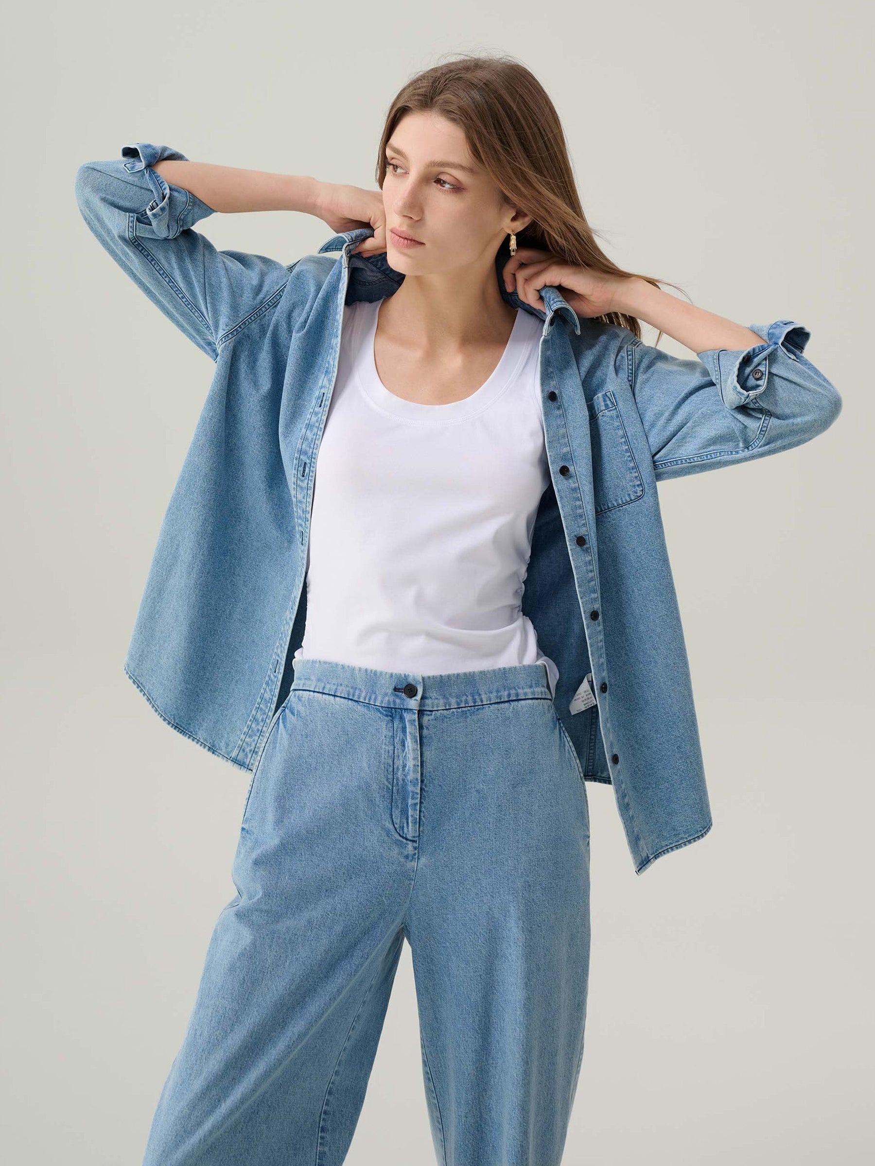 Lara Light Denim Button
Down Top