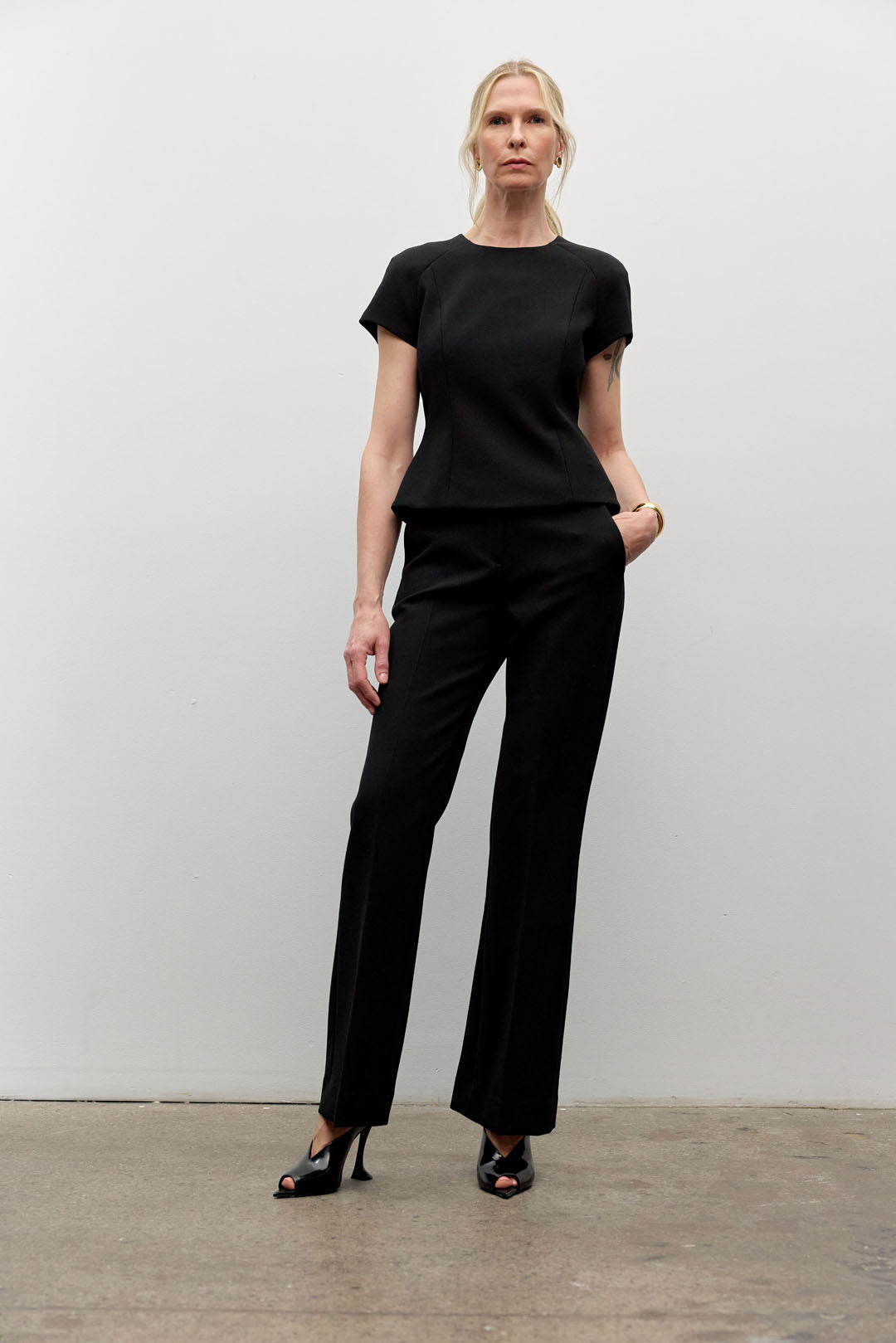 Pintuck straight leg trouser