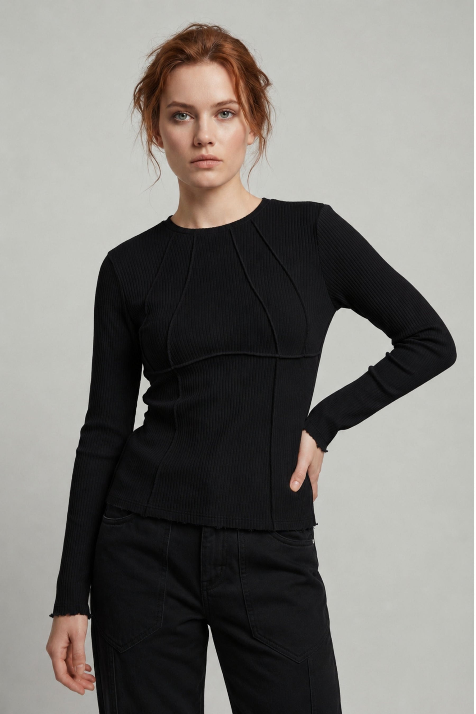 Long Sleeve Celeste Rib Top with Seam Shaping