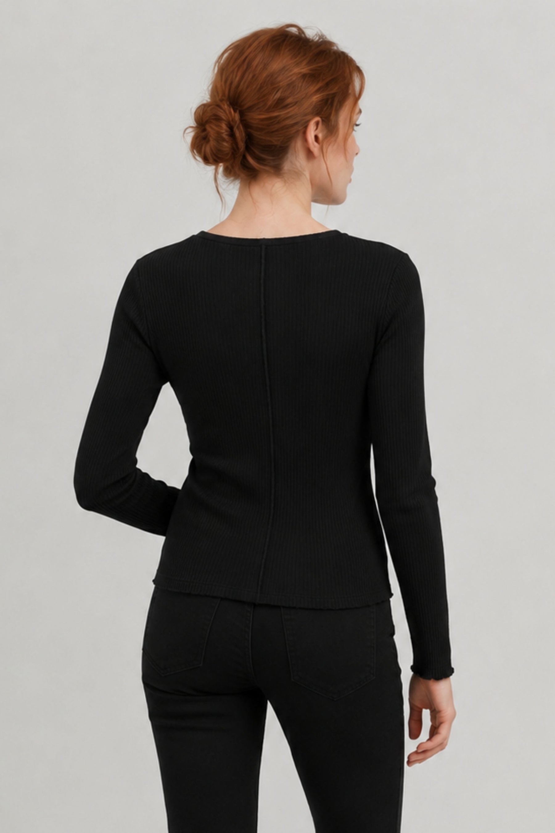 Long Sleeve Celeste Rib Top with Seam Shaping