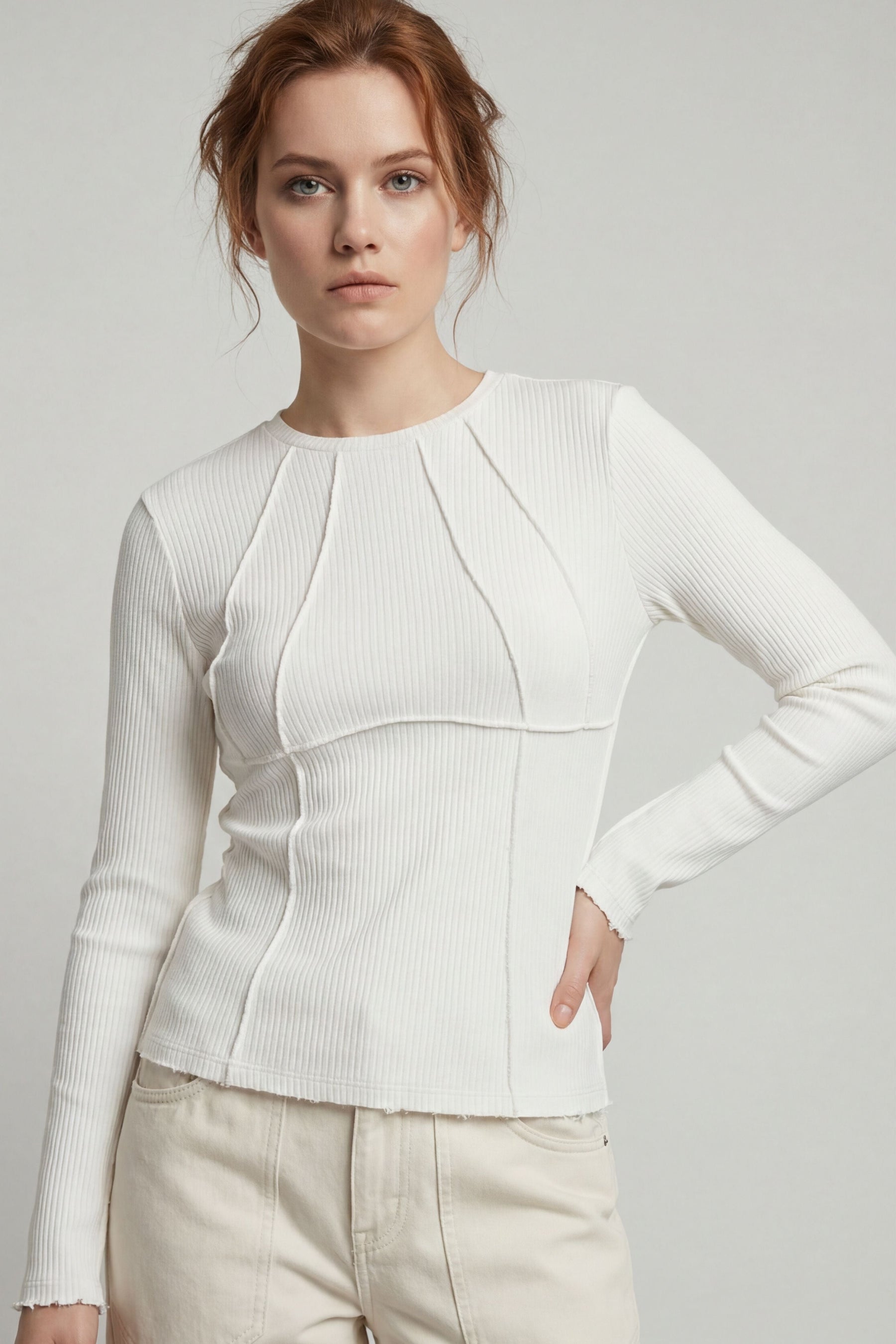 Long Sleeve Celeste Rib Top with Seam Shaping