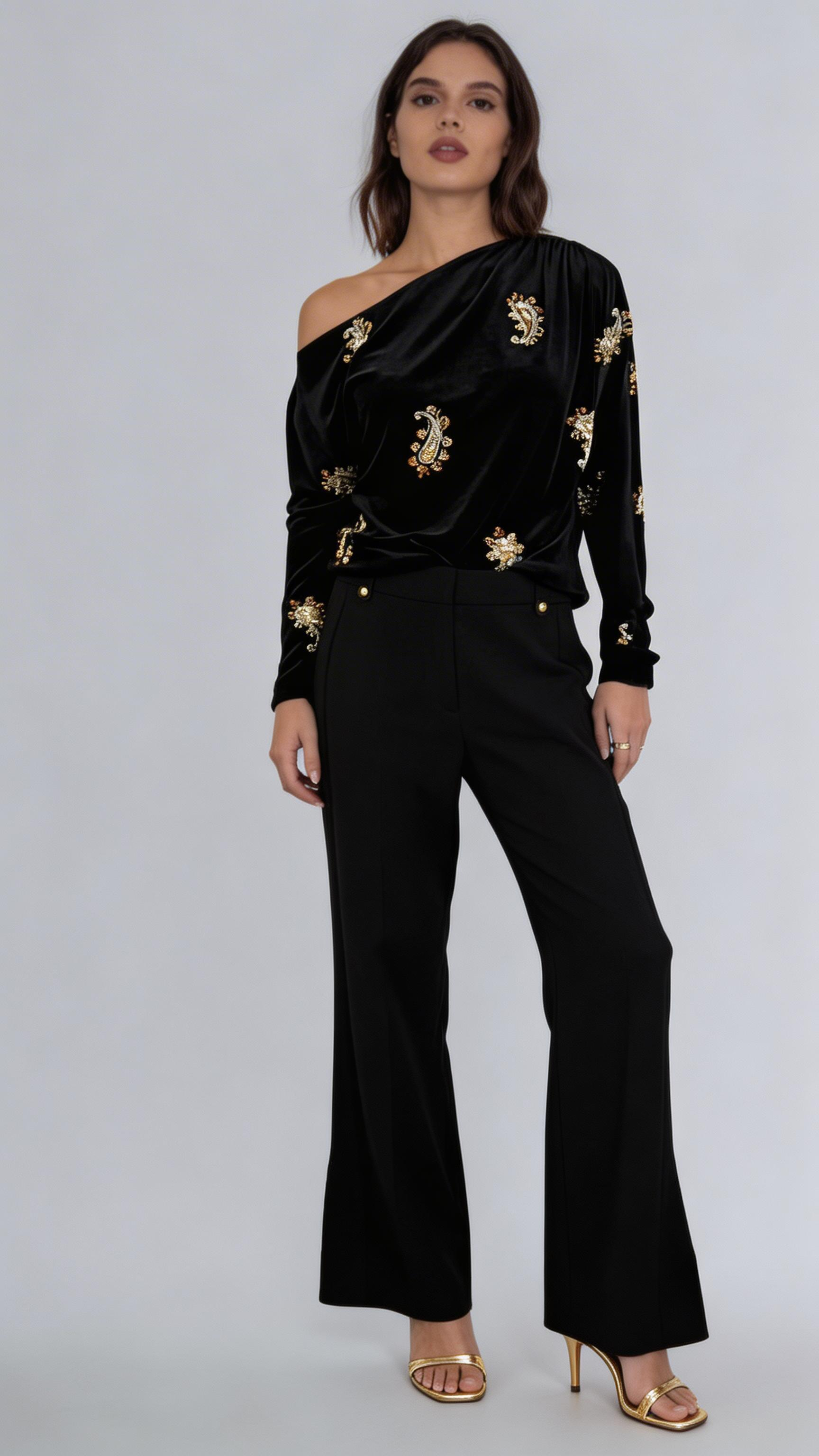 The Vani Velvet Off the Shoulder Blouse - ETR64264