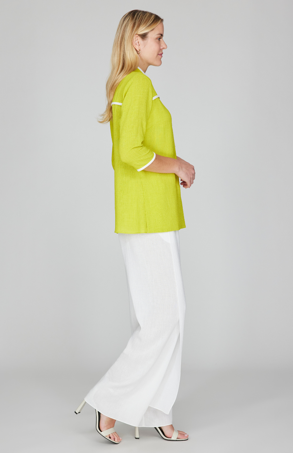 Microlinen Mandarin Collar Blouse w/ Bias Trim