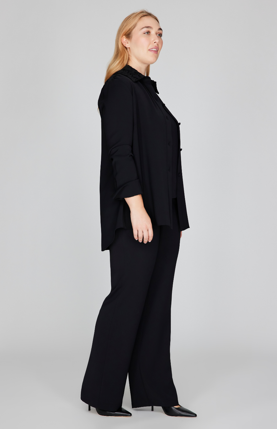 Lattice Smocking Collared Button Down Shirt
