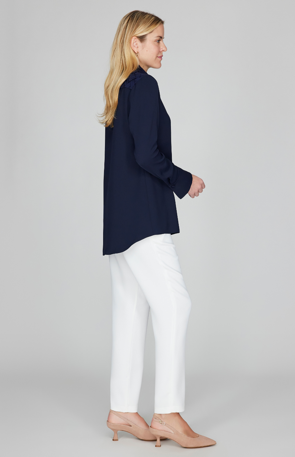 Lattice Smocking Collared Button Down Shirt