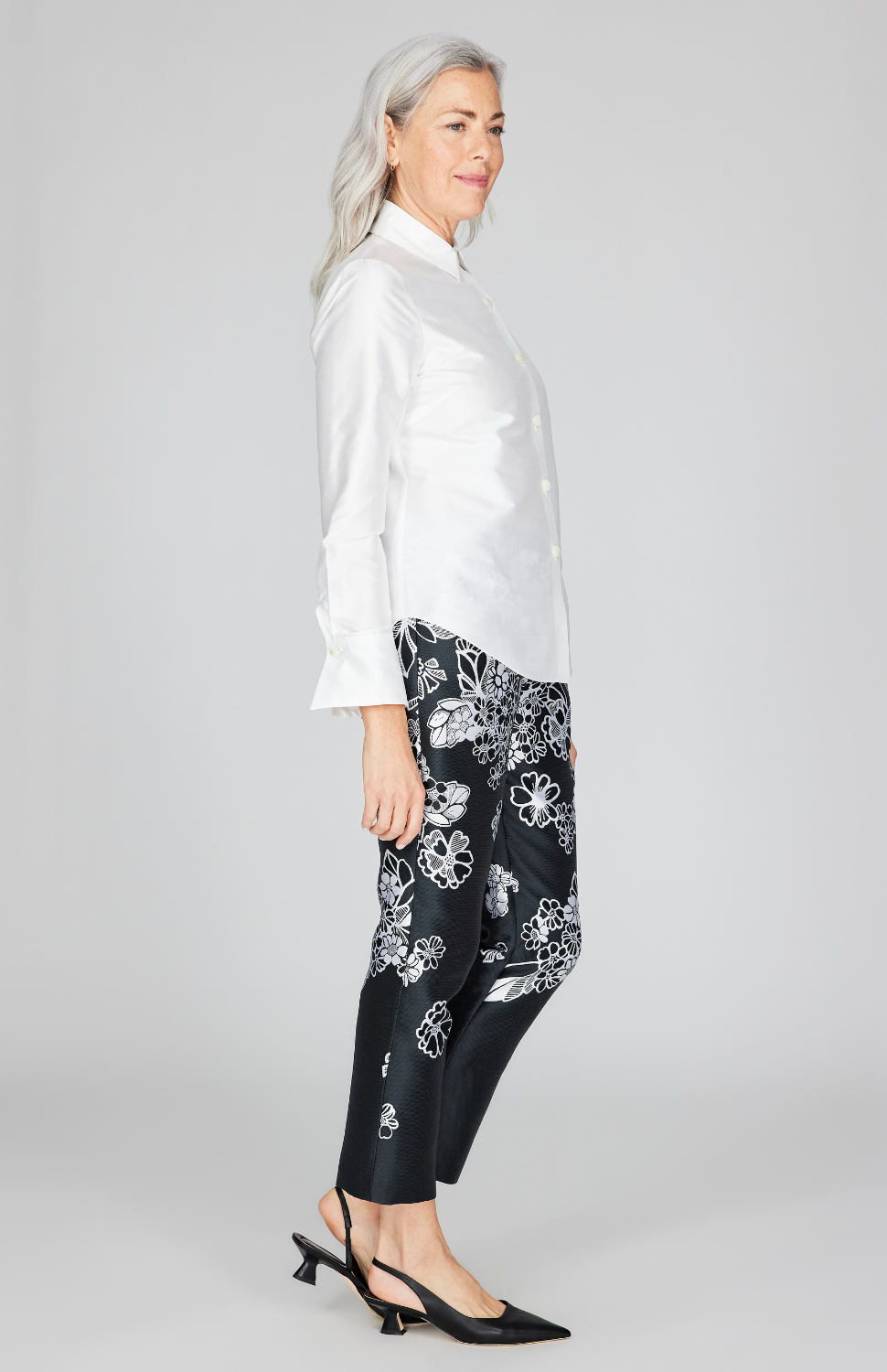 Graphic Flora Jacquard Narrow Crop Pants w/ Pockets