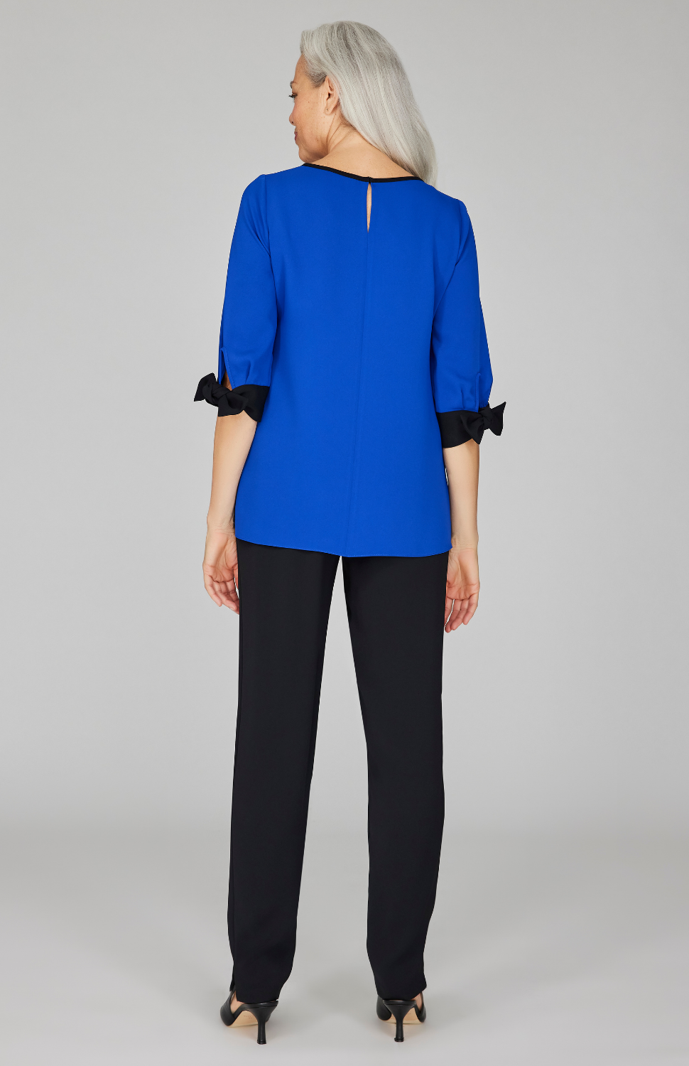 Lustrous Crepe 3/4 Sleeve Blouse with Tie Cuff