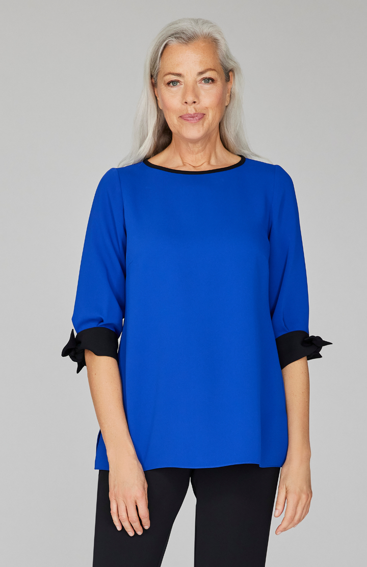 Lustrous Crepe 3/4 Sleeve Blouse with Tie Cuff