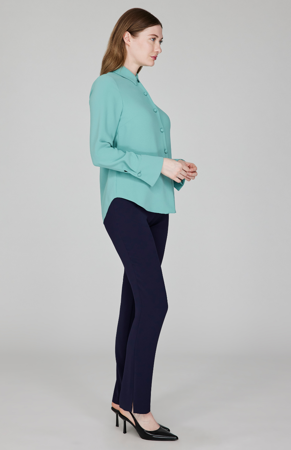 Lustrous Crepe Tailored Button Down Shirt