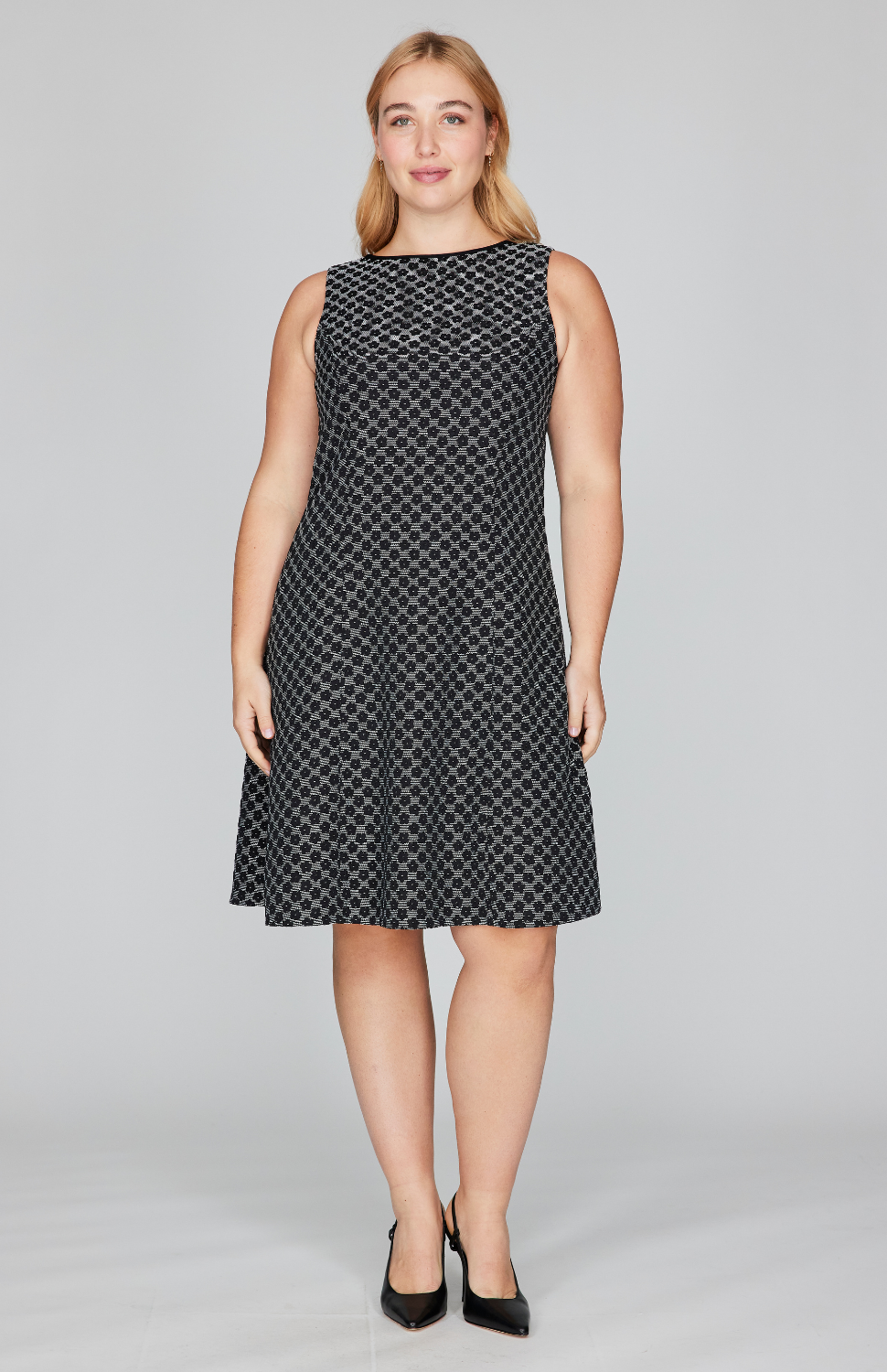 Textured Floral Jacquard Sleeveless Fit & Flare Dress
