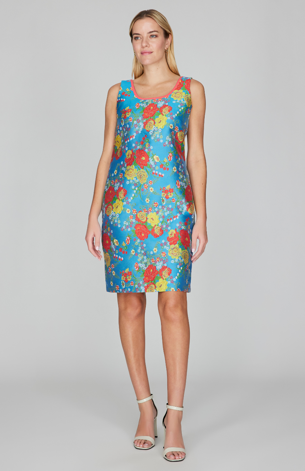 Summer Blooms Jacquard Scoop Neck Sheath Dress