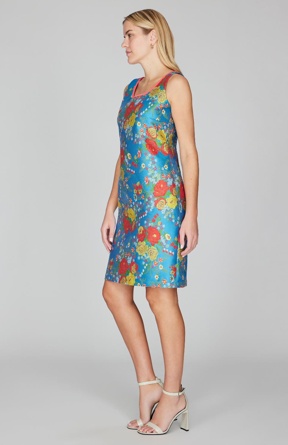 Summer Blooms Jacquard Scoop Neck Sheath Dress