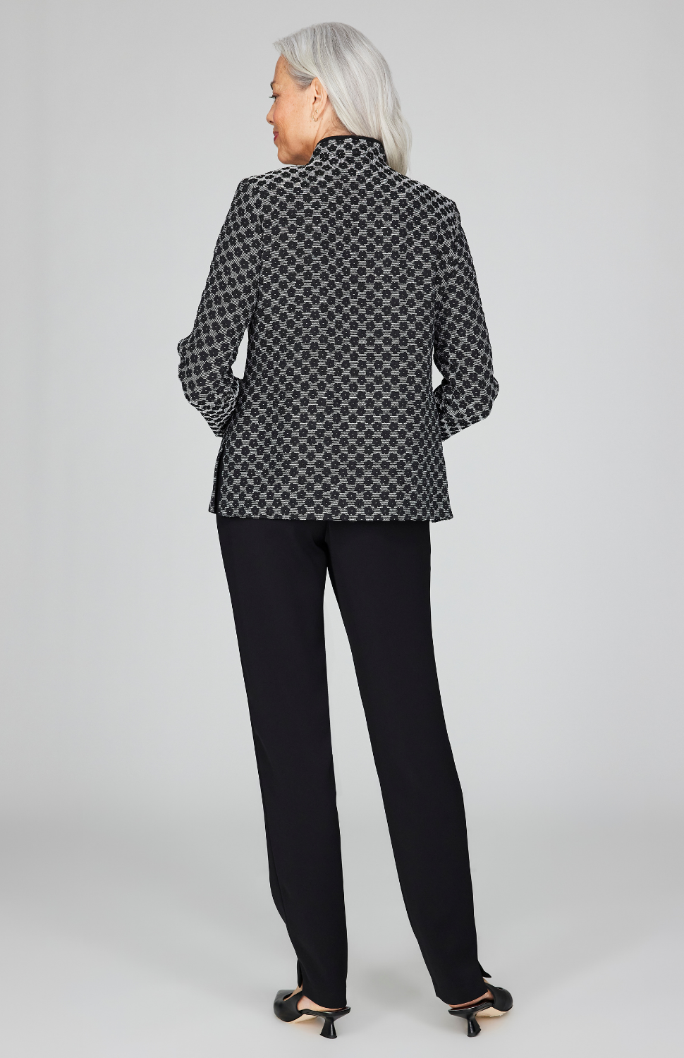 Textured Floral Jacquard Mandarin Collar Jacket