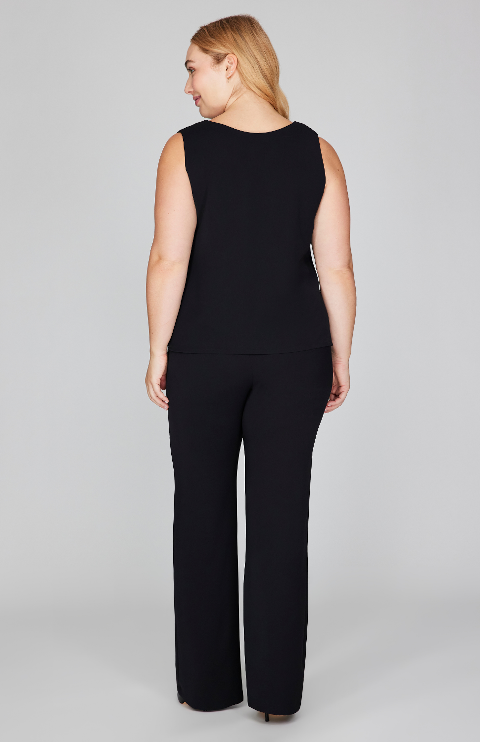 Lustrous Crepe Essential Straight Leg Pant w/Flat Front & Back Elastic