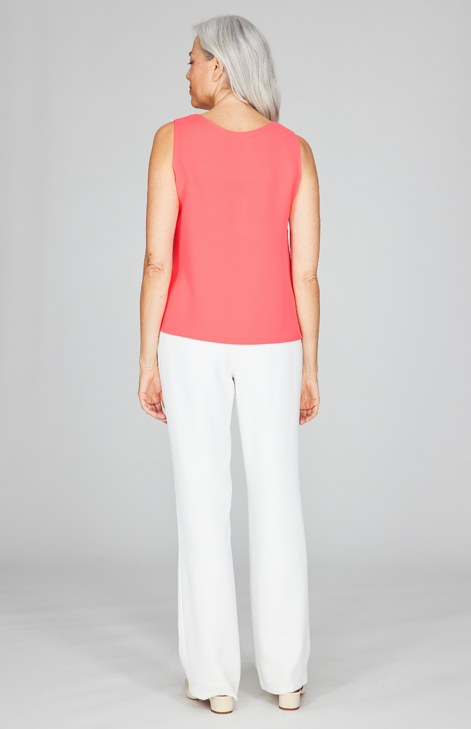 Lustrous Crepe Essential Straight Leg Pant w/Flat Front & Back Elastic