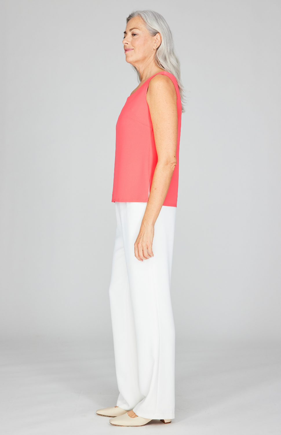 Lustrous Crepe Essential Straight Leg Pant w/Flat Front & Back Elastic
